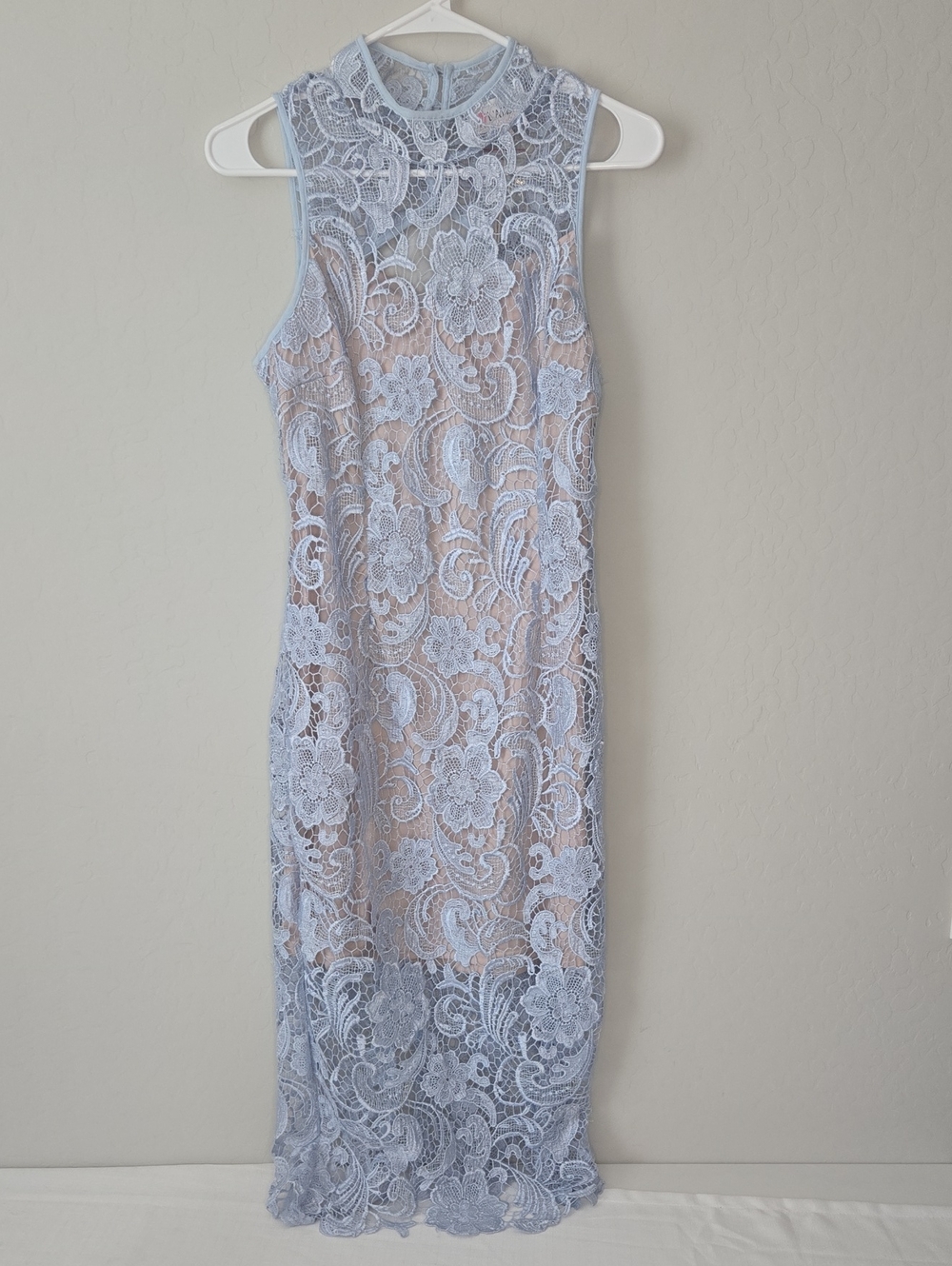 L'ATISTE Pale Blue Lace Dress with Nude Lining